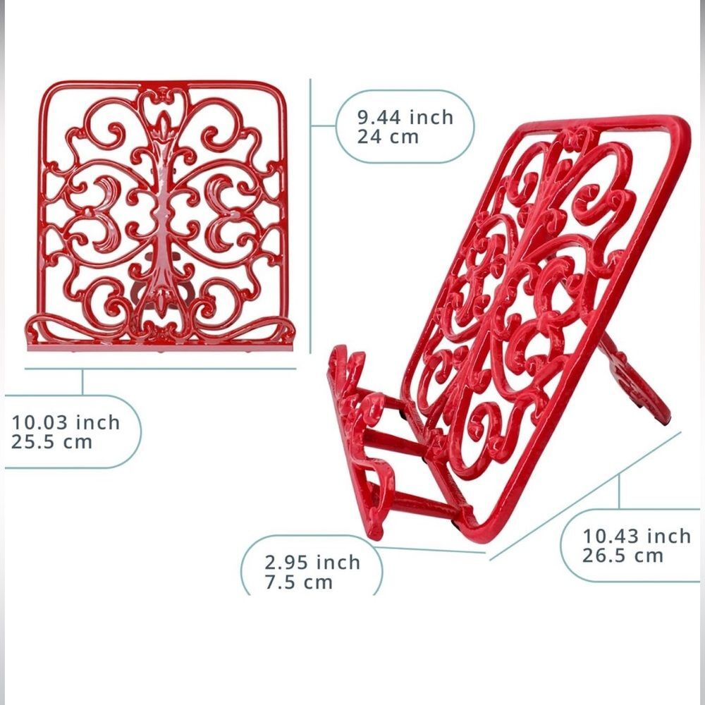 Comfify Red Cast Iron Cook Book Stand Cookbook Holder - Adjustable, Durable NWT - Picture 3 of 7